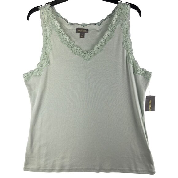 Style & Co. Womens Size Large Scallop Tank Top Enchant Mint - Picture 1 of 9